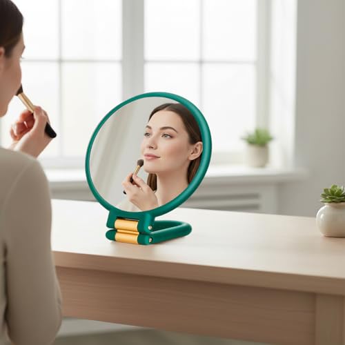 Espejo de aumento 50X verde de doble cara con mango ajustable de 360 grados 6