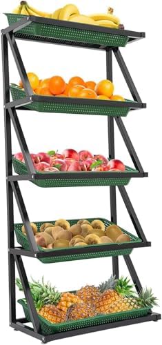 Retail Display Storage Rack，Supermarket Vegetable Shelves, 5 Tier Commercial Supermarket Snack Organizer,Convenience Store Snack Display Stand,Retail Display Rack Market Shelf,with 5/10 Bask