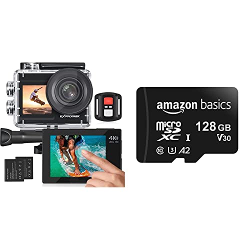 Cámara deportiva 4K y MicroSD 128GB con estabilizador EIS para videos estables bajo el agua