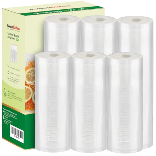 [2025 Upgraded] Bonsenkitchen 3 Rolls 11' x 16' + 3 Rolls 8' x 16' Vacuum Sealer Bags for Food with a Color Box, Easy to Store, Commercial Grade, BPA Free, Great for Food Storage or Sous Vide, VB22