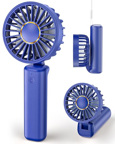 Hssio Portable Handheld Fan, Mini Desk Fan Foldable 1800mAh, 180° Ratotion, 3 Speeds, Ultra Quite, Up to 8H Long Use Time, Small Personal Cooling Fans Makeup Eyelash Fan for Women Girl, Deep Blue