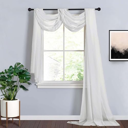 Efavormart 18ft Ivory Sheer Organza Curtain Panel, Classic Creamy Scarf Valance for Formal Backdrops, Wedding Arches and Traditional Home Decor