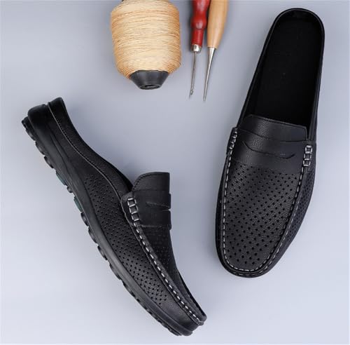 CHUUMEE Men's Hollow Leather Slip On Mules Clog Slippers Casual Backless Flat Loafers Dress Shoes for Walking Wedding2