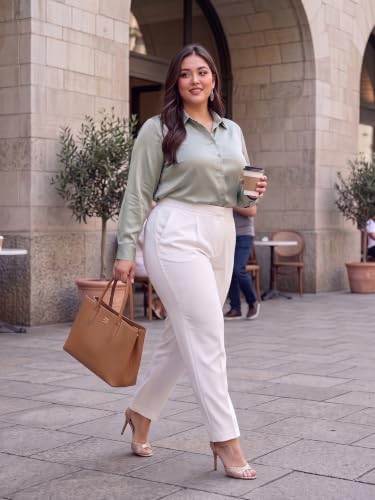 Image of Style Quotient Women Olive Satin Regular Formal Shirt