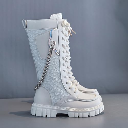 Girls Black Combat Boots Mid Calf Lace Up Riding Boots PU Leather Side Zipper Punk Cosplay Boots for Girls 4-12 Years4