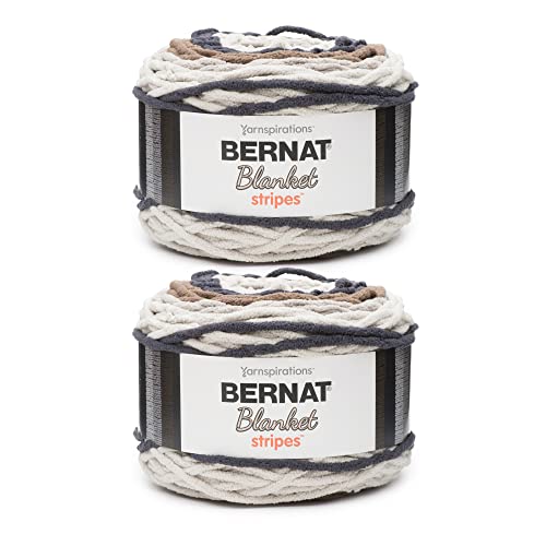 Image of Bernat Blanket Stripes Buffed Stone Yarn - 2 Pack of 300g /10.5oz - Polyester - 6 Super Bulky - 220 Yards - Knitting, Crocheting & Crafts, Chunky Chenille Yarn