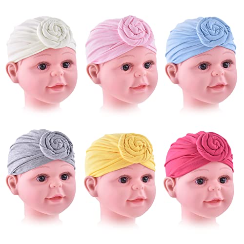 6 Pieces Baby Turban Hats Cotton Infant Knot Turbans Newborn Boys Girls Beanies Soft Headwraps Toddler Kids Cap 0-1 Years #TOP1