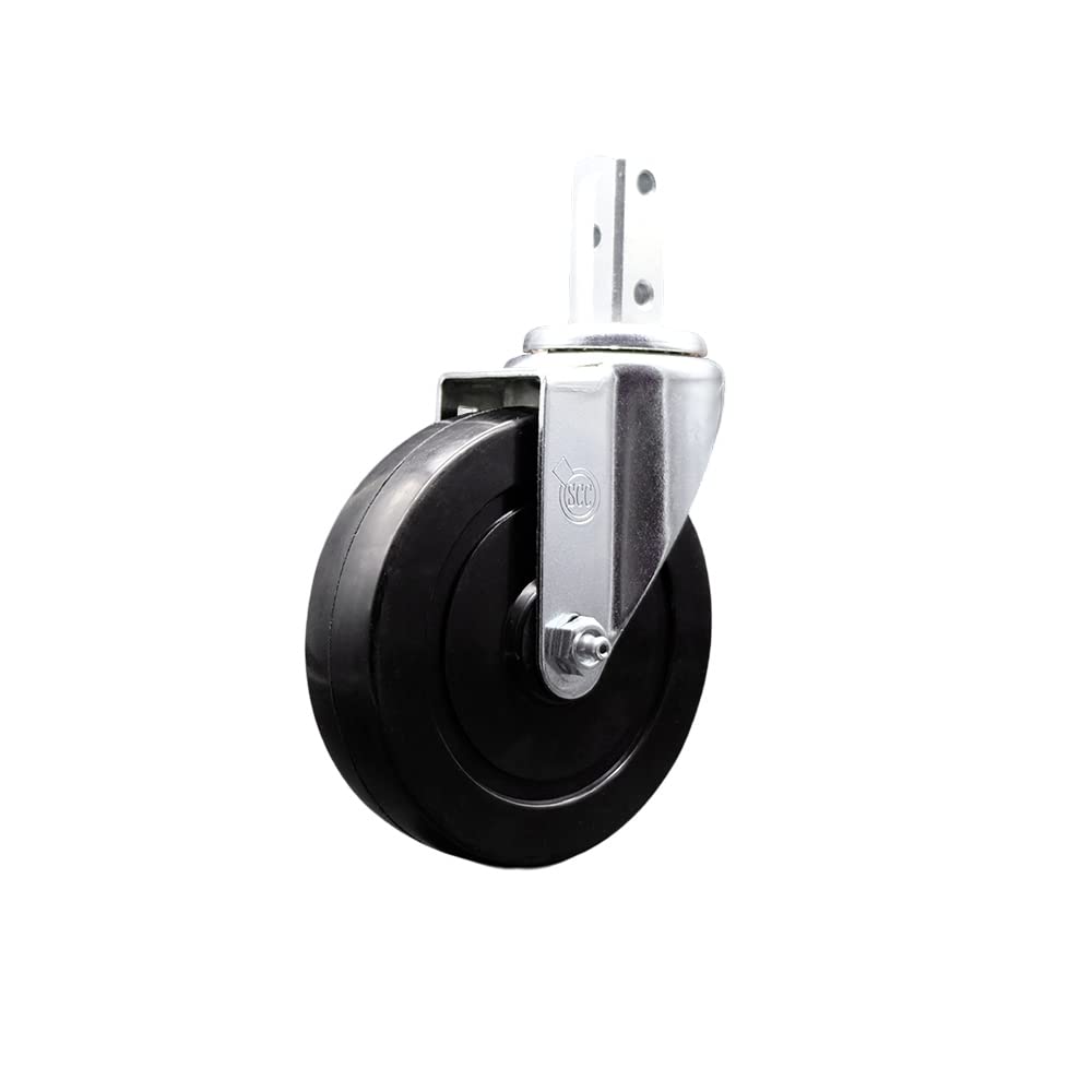 Swivel Square Stem Caster w/5” x 1.25” Black Hard Rubber Wheel – 3/4” x 2” Square Stem with (3) 17/64” Diameter Mounting Holes – 300 lbs. Capacity/Caster – Service Caster Brand