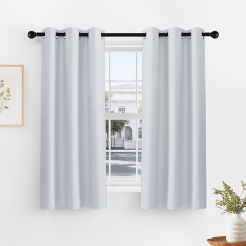 Image of PONY DANCE Black Out Curtains for Bedroom 54 inch Length 2 Panels Set, Thermal Insulated Room Darkening Window Drapes for Living Room, Grommet Top (W34 x L54 Inch, Greyish White)