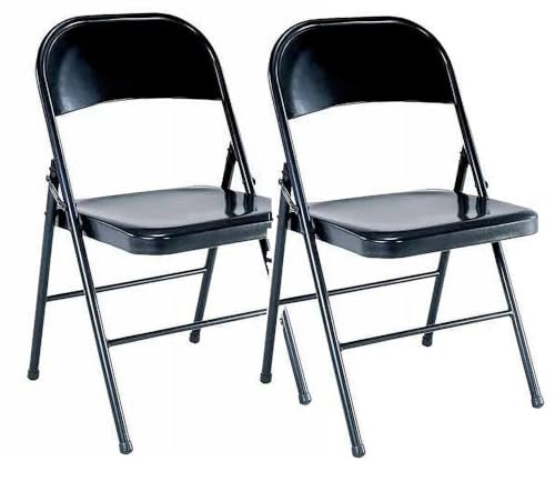 All-Steel Metal Folding Chair Black Double Braced, Sturdy Heavy-Duty Steel Folding Chair, Portable Stackable Chair for Indoor Outdoor Home Event Use