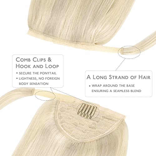 Image of WENNALIFE Ponytail Hair Extension, 22 Inch 90g Ash Blonde Highlighted Platinum Blonde Ponytail Extension Human Hair Clip in Wrap Around Remy Human Hair Extension Hairpieces Real Human Hair