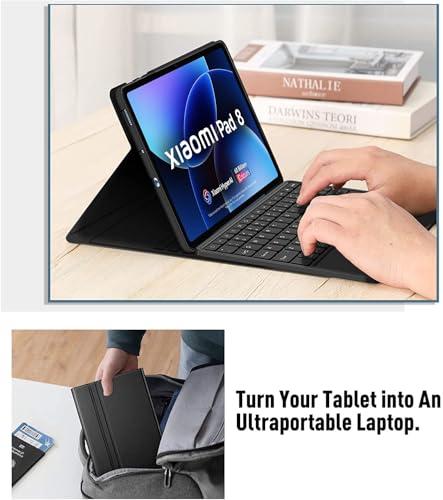 Image of HOM Tri-Fold Detachable Wireless Bluetooth Keyboard with Trackpad /Touchpad Tablet Cover Case for Xiaomi Mi Pad 8 /8 Pro Tablet 11.2 inch