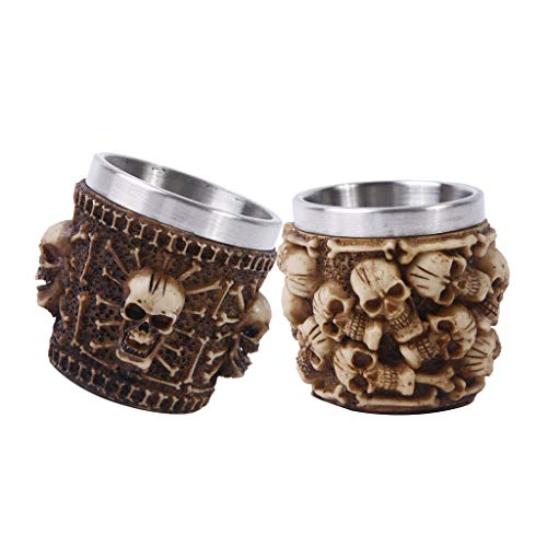 2 peças de canecas de café 3D Viking em aço inoxidável da Serable, canecas de café e caveira de osso