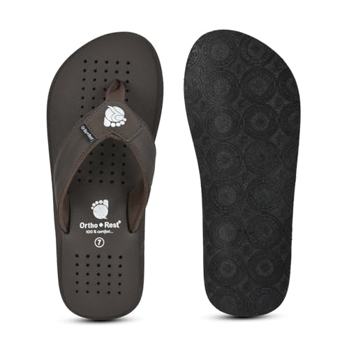 Image of Ortho + Rest Men's Flip Flops, Slippers For Men Daily Use | Soft Cushioned, Anti Skid, Lightweight Casual Chappal, Orthopedic Diabetic Comfortable Footwear, Breathable Cushion Flipflops