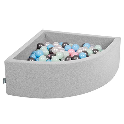 KiddyMoon Piscine à balles Quart carrée 90 x 30 cm, 200 balles de 7 cm de diamètre, pour bébés et Tout-Petits, fabriquée dans l'UE, Gris Clair : Perle, Rose poudré, Bleu bébé, Menthe, Argent