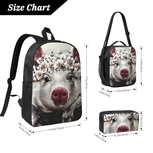 Sac à dos écolier cochon fleuri EdWal avec boîte repas et trousse