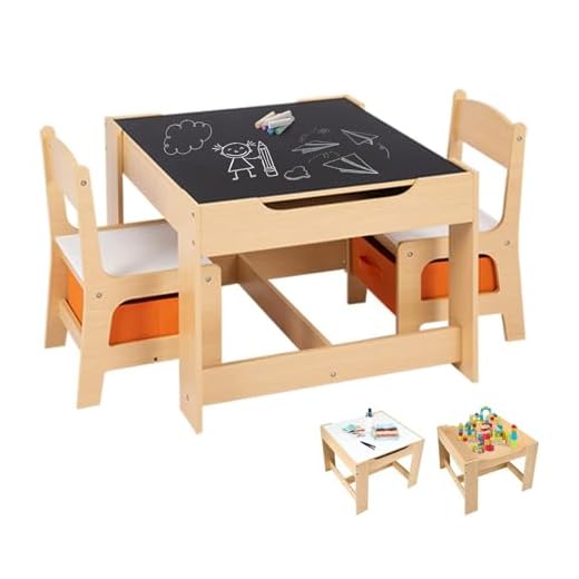 COSTWAY 3 TLG. Kindersitzgruppe, Kindertisch mit 2 Stühlen aus Holz, 3 in 1 Maltisch & Aktivitätstisch & Tafeltisch, Kindermöbel Kindersitzgarnitur für Kleinkinder von 3-7 Jahren (Natur)