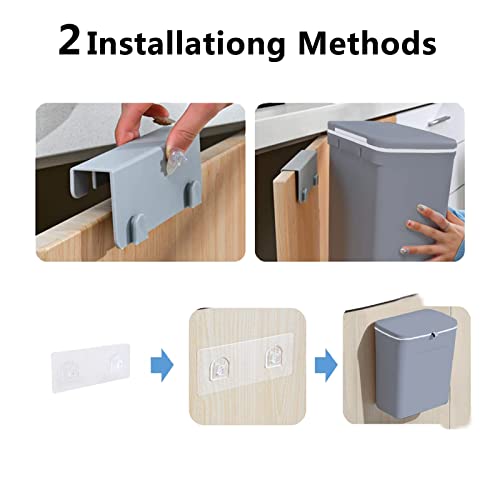 Toproad Kitchen Hanging Trash Can, 2.4 Gallon Wall Mounted Counter Waste Compost Bin, Small Garbage Can With Lid For Cupboard/Bathroom/Bedroom/Office/Camping/Under Sink(Grey) #TOP3