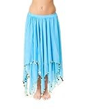 Danse Du Ventre Langer orientalischer Tanzrock, doppelt, Jetons, Schleier mit Pailletten, - Türkis/Gold, One size
