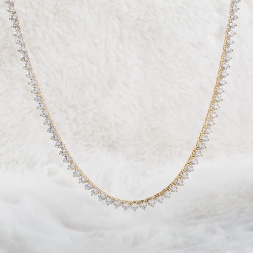 Kose Tennis Necklace 18K silver/gold plated chain for Women and Men | 3 Prong Set 5A 4.0mm Round Cubic Zirconia Cut Faux Diamond Necklace| Festival gifts | Lengths: 16" /18"/20"4