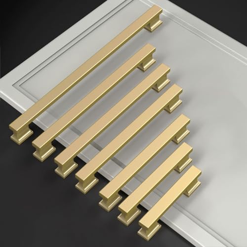 Amerdeco 10 Pack Brushed Gold Cabinet Pulls 10 Inch(254mm) Hole Center Drawer Pulls Cabinet Hardware Kitchen Cabinet Handles for Bathroom Dresser Pulls ZH00013 by Amerdeco - Image 2