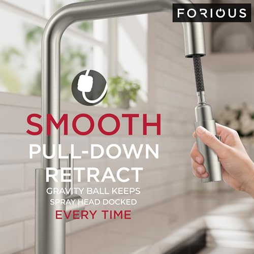 FORIOUS Kitchen Faucet with Pull Down Sprayer, Stainless Steel High U-Spout by FORIOUS - Used condition - Image 4