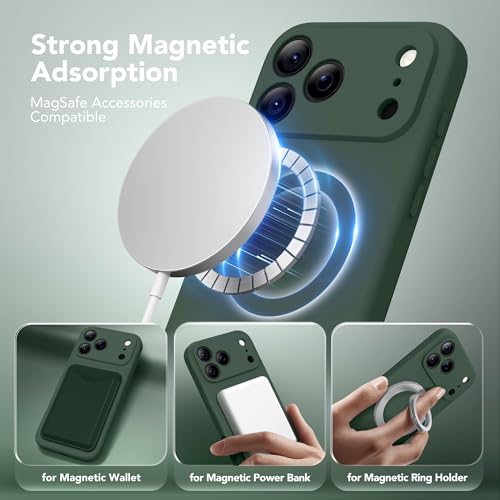 Image of Magnetic for iPhone 17 Pro Case, Compatible with MagSafe, [Full Camera Protection][Screen Protector] Silicone Shockproof Protective Phone Case for iPhone 17 Pro 6.3 inch, Alpine Green