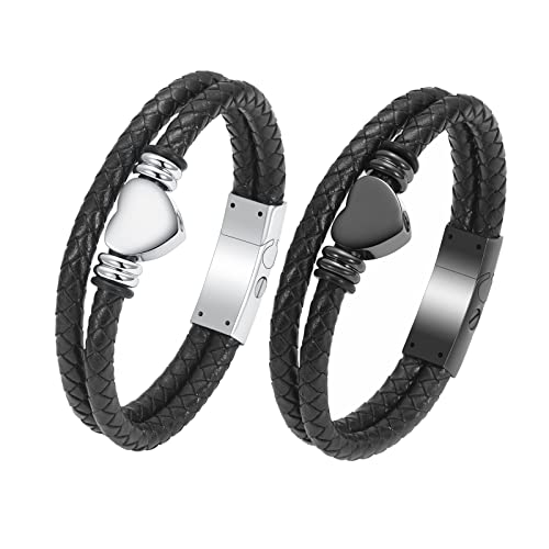 memorial jewelry Cremation Bracelet with Clasp Beads Cowhide Multi-Layer Braided Leather Urn Bracelet for Men Women