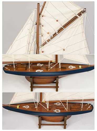 SAILINGSTORY Wooden Ship Model Sailboat Decor Yacht Classic America\'s Cup Racer Columbia 1901 Replica, Navy - Thumbnail 3