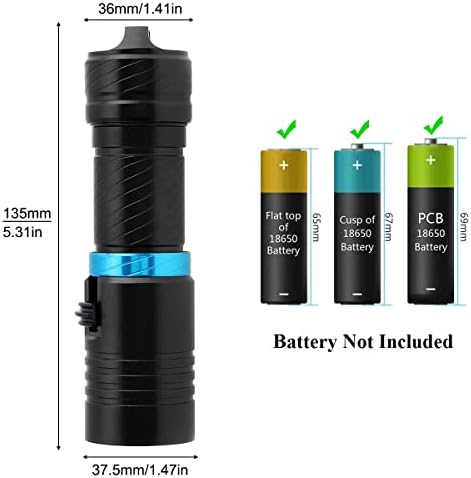 Securitying Scuba Diving Light, 500LM Dive Flashlight with Magnetic Slider Switch IPX8 Waterproof LED Underwater Torch for Outdoor/Diving/Shallow Water Fishing (Battery Not Included) (Black)