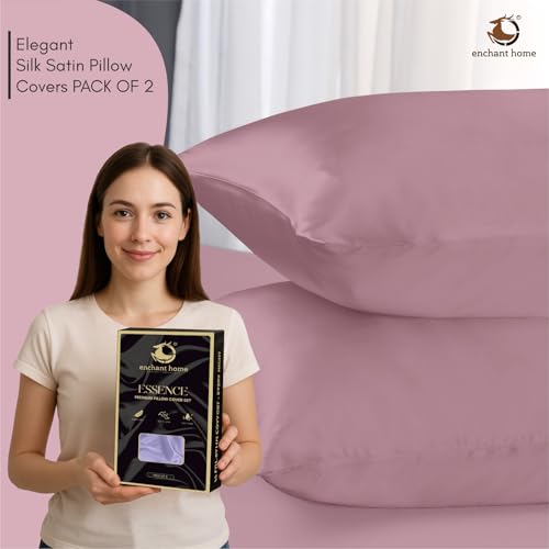 Image of 300 TC Art Silk Satin Pillow Cover Set | Durable Satin Pillow Cover with Envelope Closure | Luxury Satin Pillow Covers | Cozy Satin Pillow Covers (2, Rose)