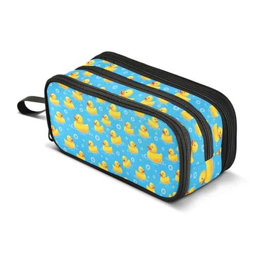 Image of Duck Bubbles Pattern Pencil Case 3 Compartment Pen Bag Pouch Holder Box School Portable Stationery Storage Bag for Girls Boys