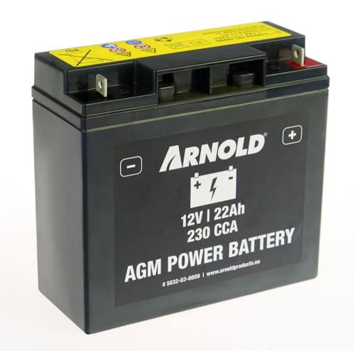 ARNOLD AGM AZ109 - Batería de Arranque (12 V, 22 Ah, 230 CCA para Tractores cortacésped 5032-U3-0009, + Polo Derecho), Color Negro