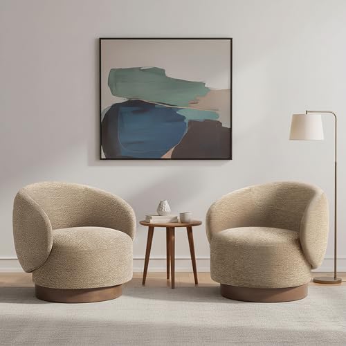 Image of KISLOT Swivel Accent Chair Modern Round Barrel Armchair with Upholstered Performance Fabric for Living Room Bedroom Waitingroom,2 Box,Brown