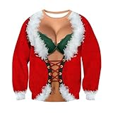 UNICOMIDEA Womens 3D Faked Bikinis Round Neck Ugly Sweaters Long Sleeve Red Jumpers Sweathirts Tops
