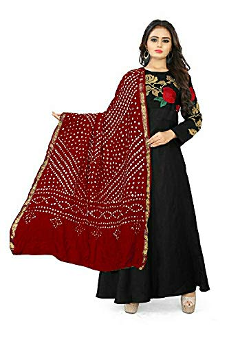 Image of PK HUB Women's Bandhani Silk Dupatta - Bandhej Printed Traditional Dupatta for Ethnic Wear - 2.4 Meter Length, 40 inch Width