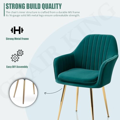 Image of Velvet Chair with for Home | Modern Accent Armchair in Soft Velvet Fabric with Golden Legs | Set of 2 Premium Accent Chair for Living Room Bedroom (Light Brown Floral) (Green floral pillow)