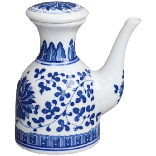 Cabilock Chinese Style Soy Sauce Pot Blue and White Porcelain Seasoning Jar Ceramic Condiment Bottle Kitchen Vinegar Dispenser Olive Oil Storage Can Shoyu Cruet