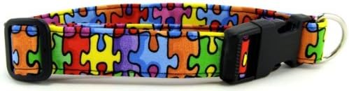 Autism Awareness Puzzle Soft Adjustable Dog Collar with Quick Release Buckle Medium
