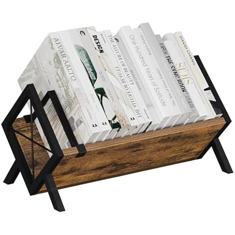 YINMIT Wood Desktop Bookshelf, Retro Tabletop Bookshelf, Desk Shelf for Top of Desk in Living Room, Home, Office, Tilting Bookcase for CDs, Magazine, Books, Home Decor Cover