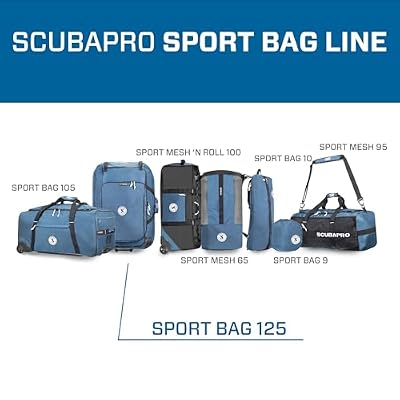 SCUBAPRO Sport 125 Roller Dive Bag with Backpack Straps, Top and Bottom Carry Handles and Double Duffel Straps for Scuba Diving Gear, Denim Blue Color Fabric