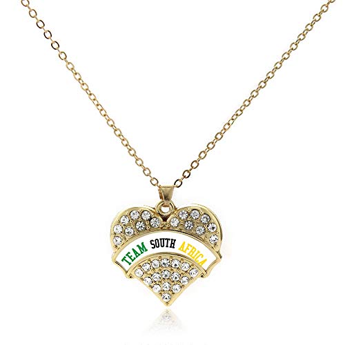 Inspired Silver - Team South Africa - Gold Necklace for Women - Pave Heart Pendant Chain Necklace Jewelry Gift with Cubic Zirconia - Women's Necklace Charm with Lobster Claw Clasp