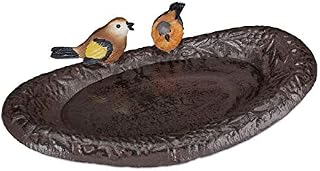 Relaxdays Cast Iron Bird Bath, Garden Decor, Bird Feeder, Water Bowl, 24 cm Wide, Brown
