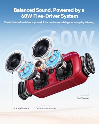 Image of dbsono Portable Bluetooth Speaker Wireless: 100W(Peak) SoundPulse 2.0 with BassBoost, Waterproof Loud Party Speakers, Unlimited Pairing, TWS for Outdoor /Indoor, Beach Vacation Essential, Red