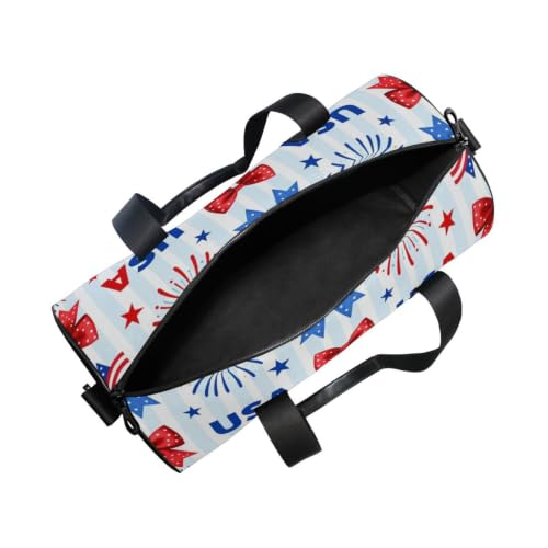 Bolsa de lona cilíndrica con estampado patriótico del 4 de julio para viajes 5