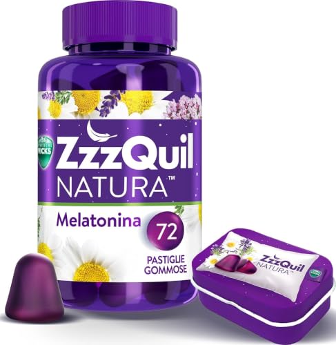 Zzzquil Natura Integratore Per Il Sonno Con Melatonina Per Dormire Ed Estratti Di Lavanda, Valeriana E Camomilla. 72 Pastiglie Gommose + Travel Case