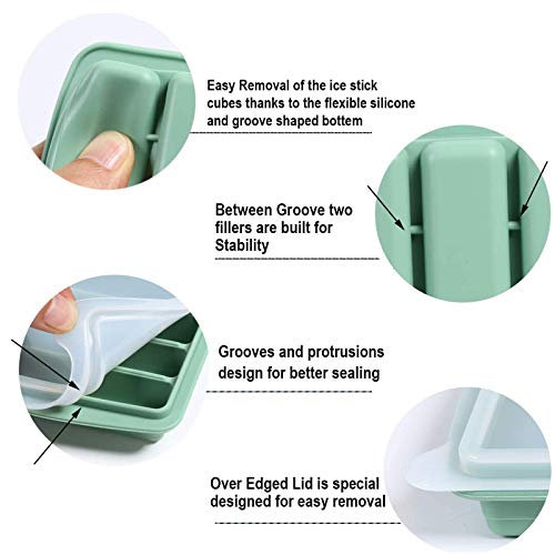 LessMo vaschetta del Ghiaccio, Silicone, con Coperchio, Ideale per Lo Sport e Bottiglie d'Acqua, 10 cavità (Set di 2, Verde) - immagine 5