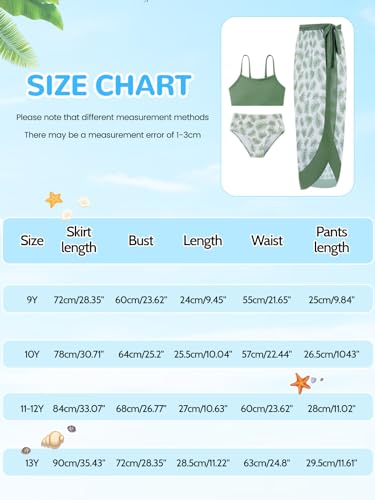 ESHOO Girls Swimsuit 3 Piece Bikinis Sets with Cover Up Skirt Wrap Bathing Suit Kids Summer Beach Swimwear for Teen Girls4