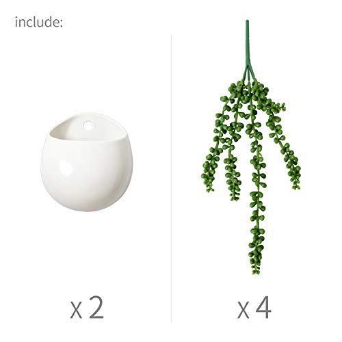 Dahey Wall Planters With Fake String Of Pearls Plant Artificial Succulent Small Modern Ceramic Mounted Planter Round Hanging Wall Vase Display Holder For Indoor Garden Office Decor, Set Of 2 #TOP5