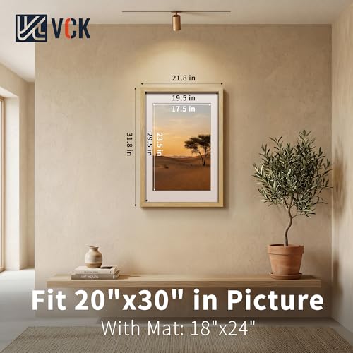 Image of VCK 20x30 Picture Frame 5 Pack, Natural Exclusive Wood, 18x24 Mat, for Art